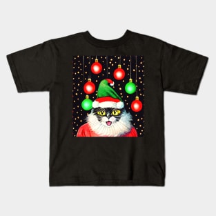 Santa Cat Christmas Lights Kids T-Shirt